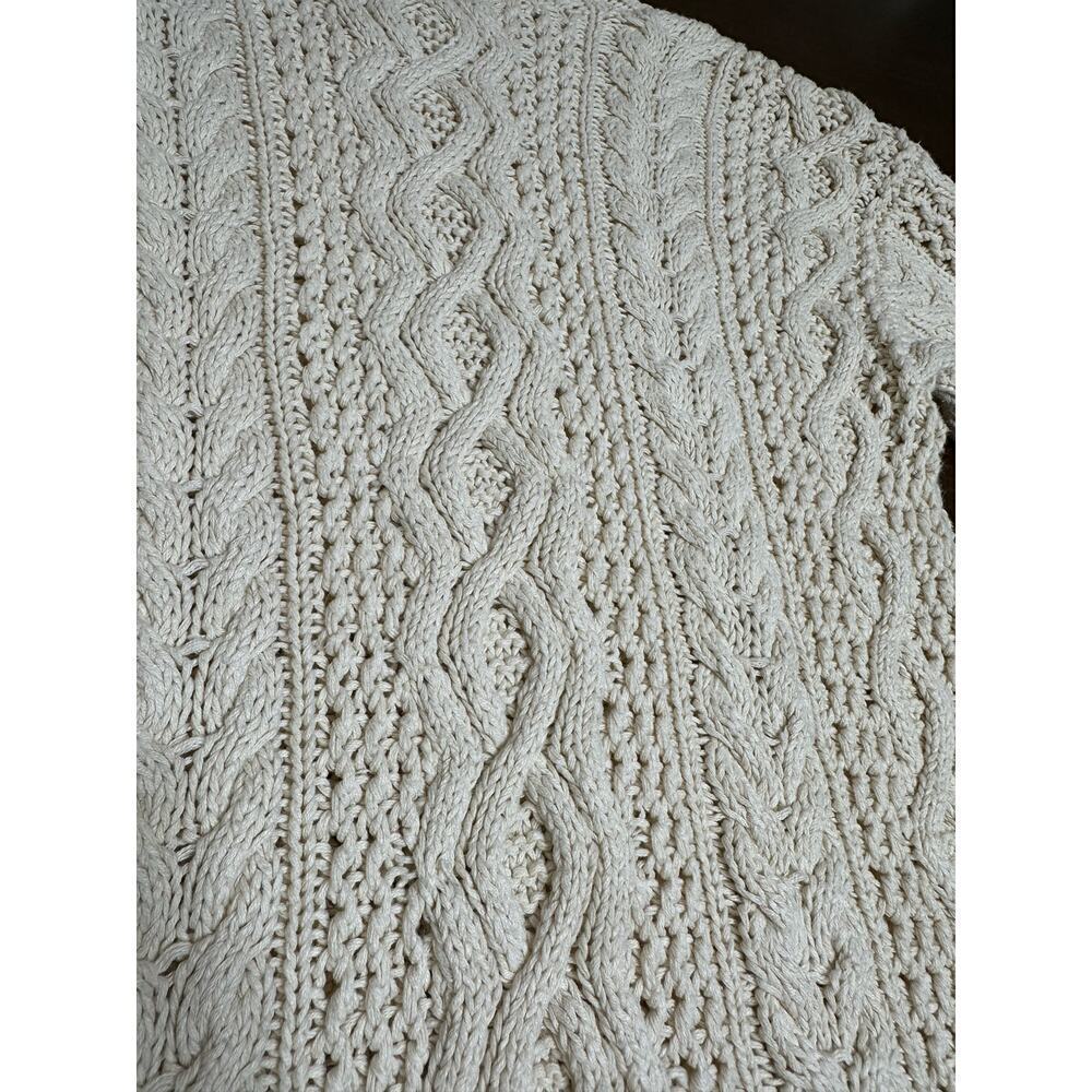Yorkshire Knitting Co Cable Knit Fisherman Sweater Cream Women M Turtle Neck - Picture 7 of 8